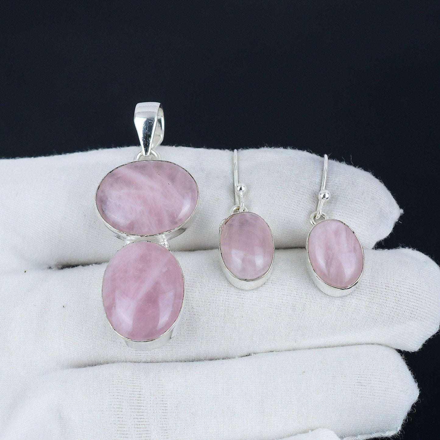 Rose Quartz Gemstone Pendant & Earring Set