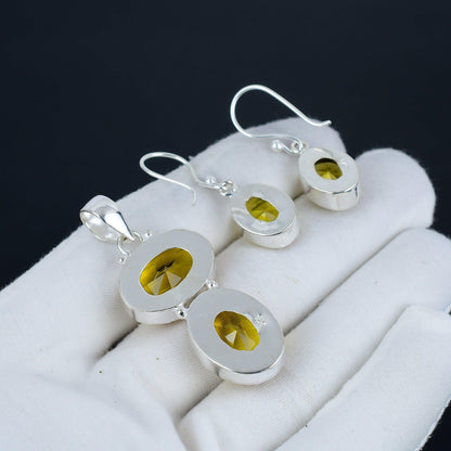 Yellow Citrine Gemstone Pendant & Earrings