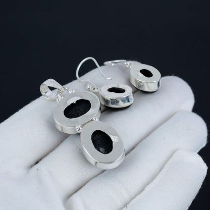 Black Onyx Gemstone Pendant & Earrings Set