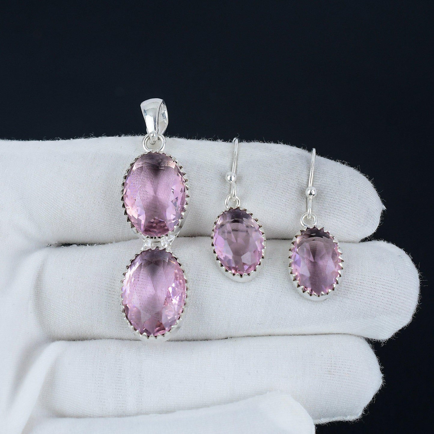 Pink Kunzite Gemstone Pendant & Earring Set