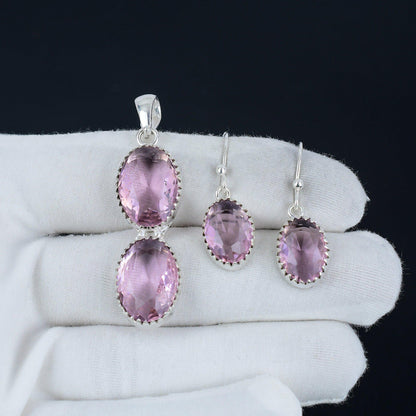 Pink Kunzite Gemstone Pendant & Earring Set