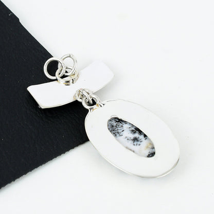 White Dendrite Opal Gemstone Pendant