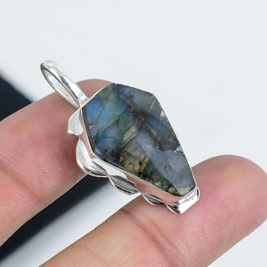 Grey Labradorite Coffin Pendant