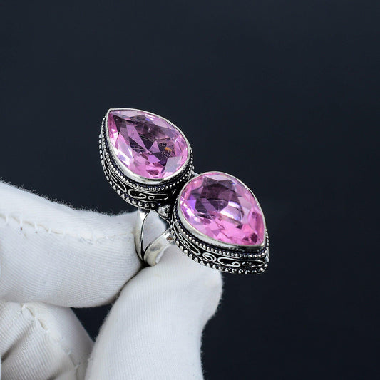 Pink Kunzite Double Teardrop Ring