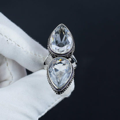 White Topaz Teardrop Double Stone Ring