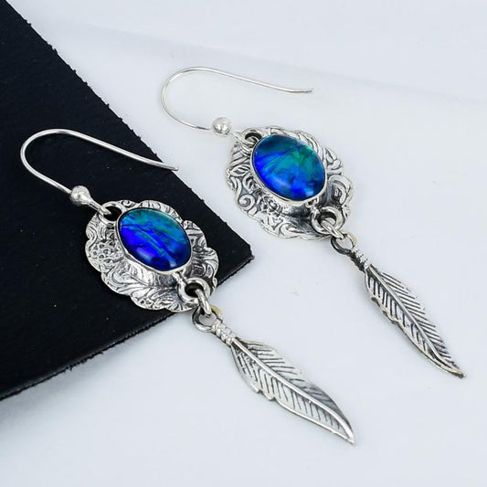 Blue Australian Opal Gemstone Earrings