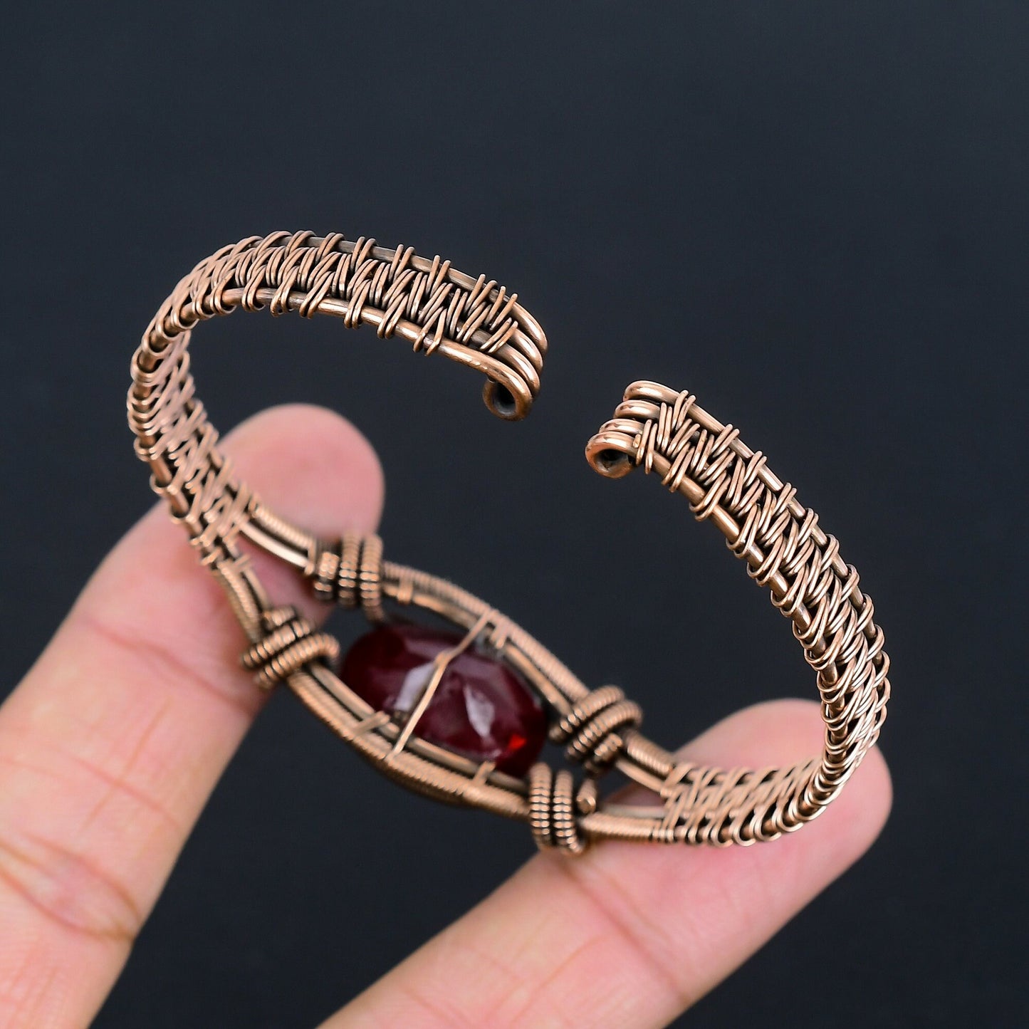 Red Garnet Gemstone Copper Bracelet