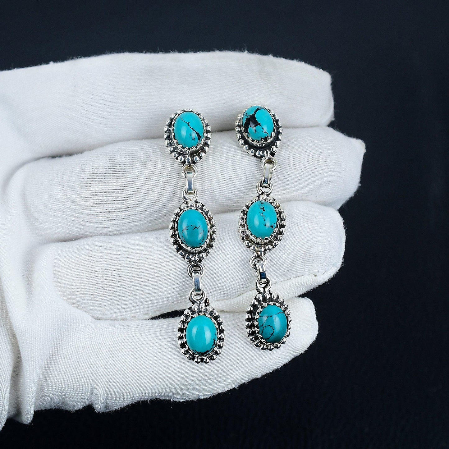 Turquoise Gemstone Sterling Silver Earrings