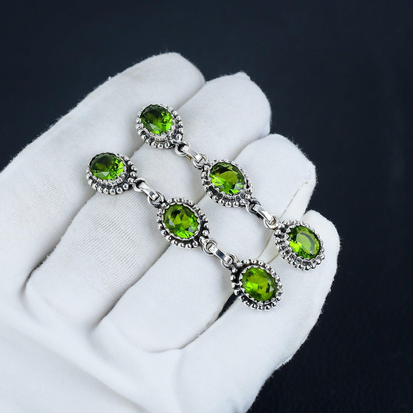 Green Peridot Gemstone Sterling Silver Earrings
