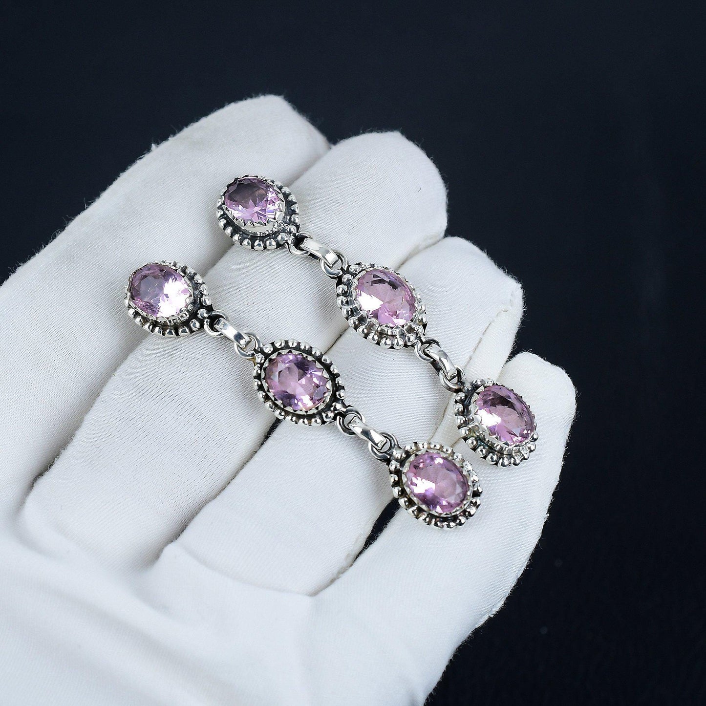 Pink Kunzite Gemstone Earrings