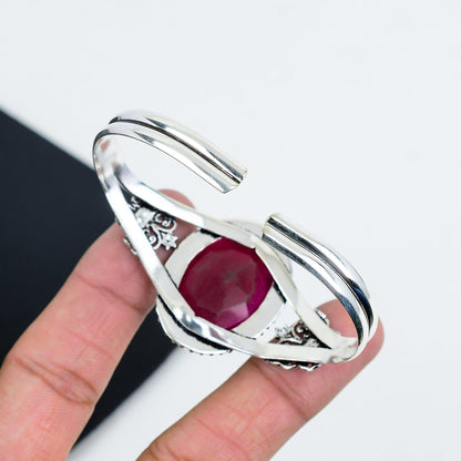 Red Ruby Gemstone Silver Bangle