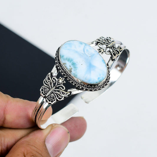 Blue Larimar Gemstone Sterling Silver Bangle