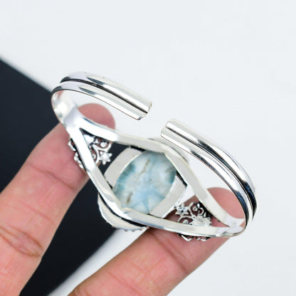 Blue Larimar Gemstone Sterling Silver Bangle