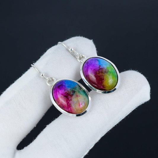 Rainbow Solar Gemstone Drop Earrings