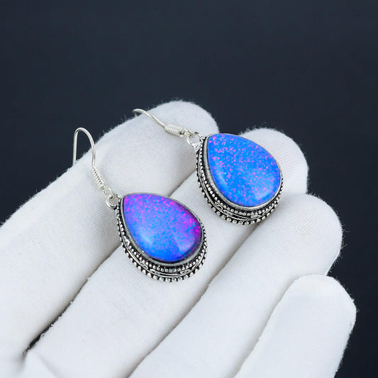 Sky Blue Triplet Opal Gemstone Earrings