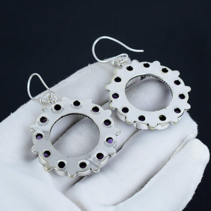Purple Amethyst Sterling Silver Circle Earrings