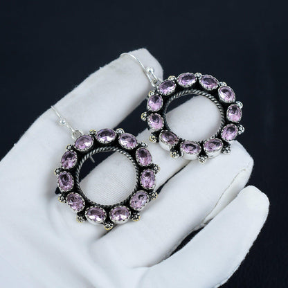 Pink Kunzite Gemstone Sterling Silver Earrings