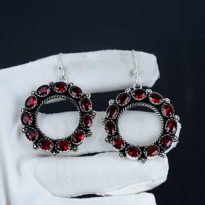 Red Garnet Sterling Silver Earrings