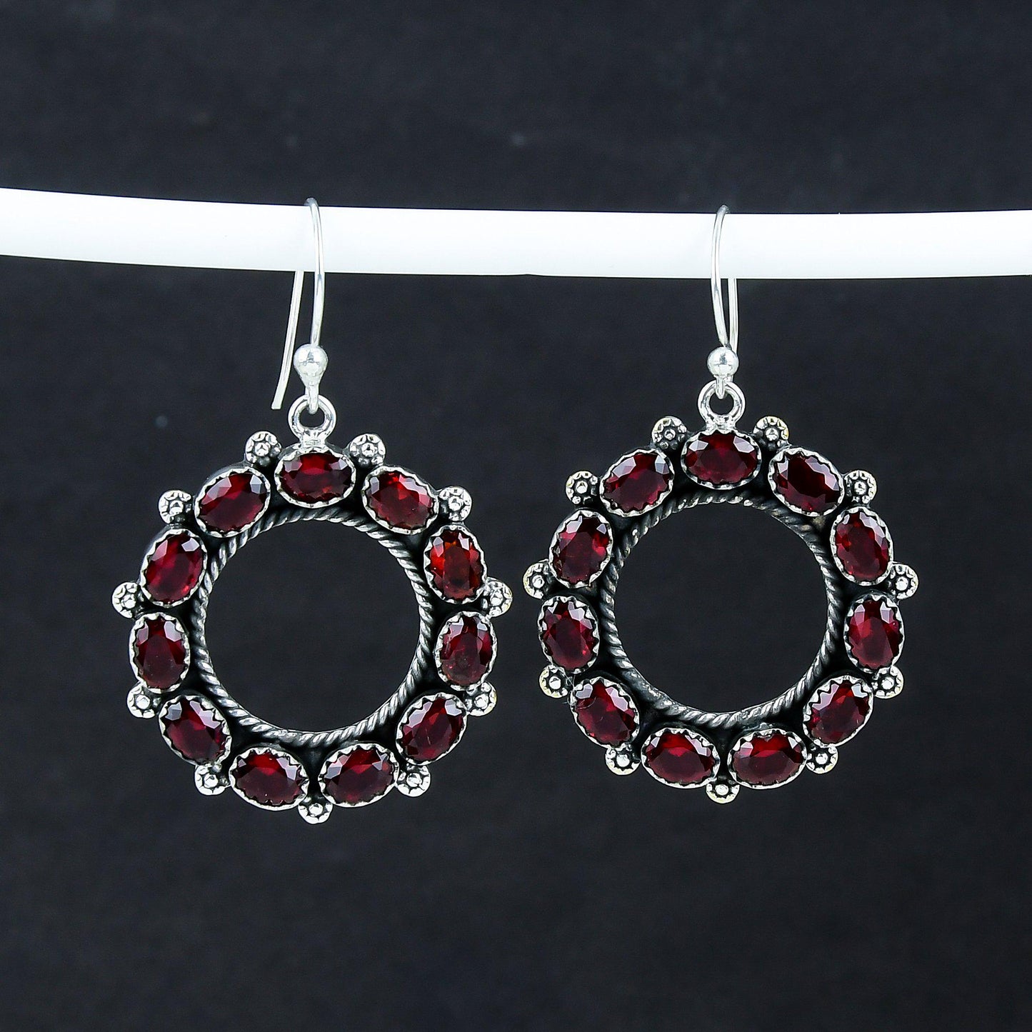 Red Garnet Sterling Silver Earrings