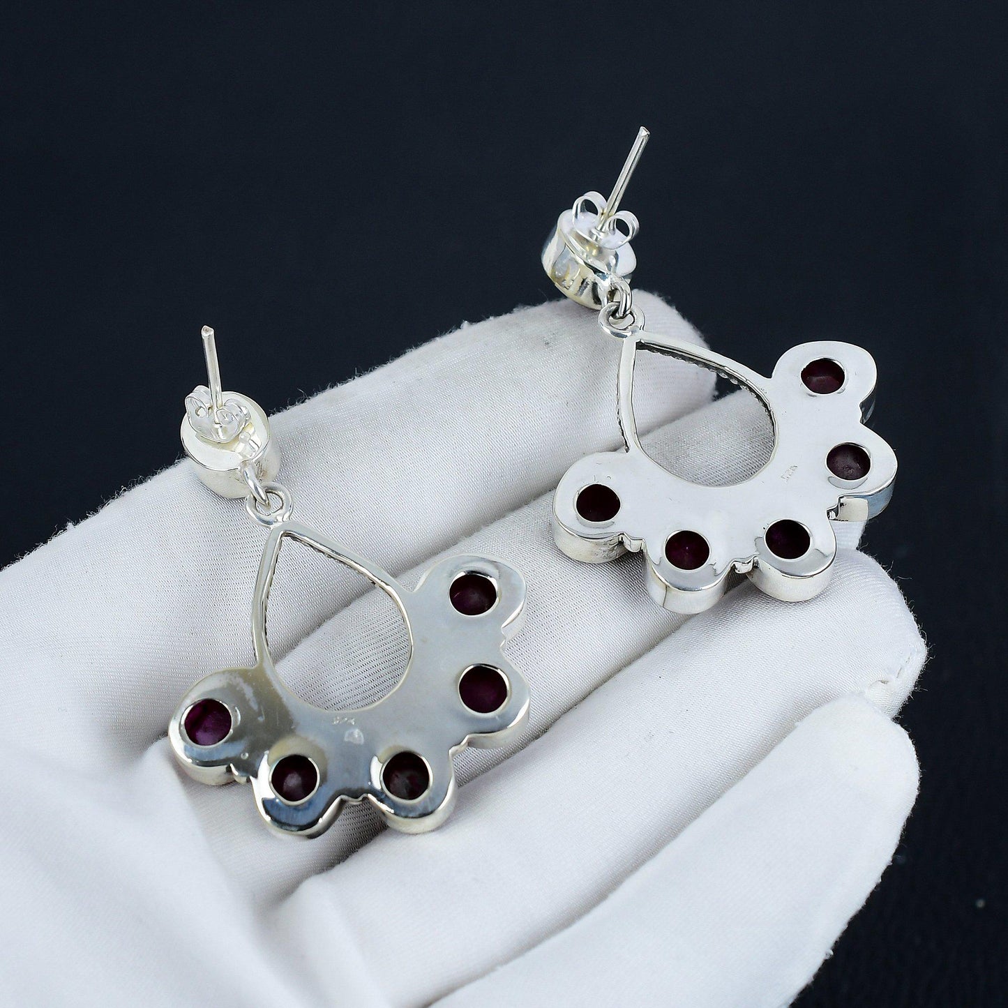 Kashmir Ruby Red Sterling Silver Earrings