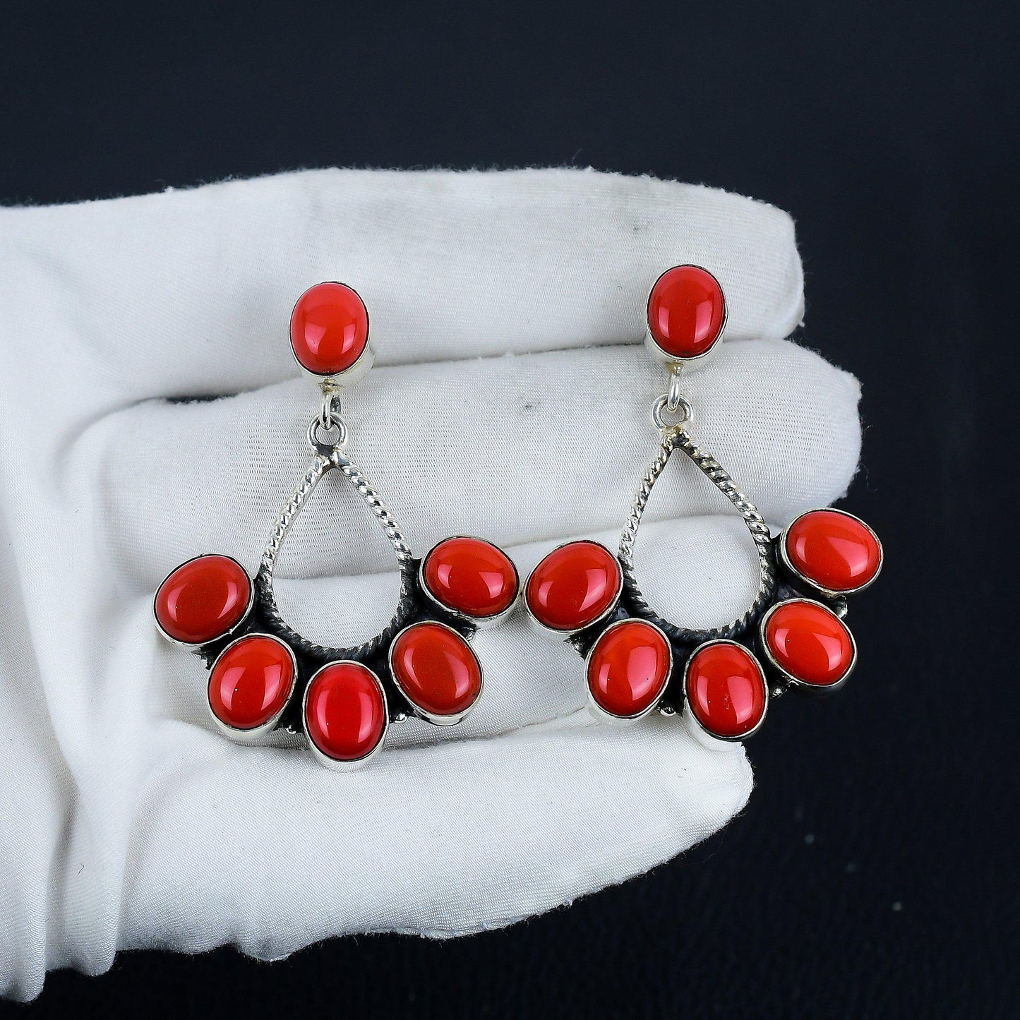 Red Coral Gemstone Earrings