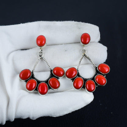 Red Coral Gemstone Earrings