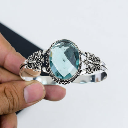 Aquamarine Sterling Silver Adjustable Cuff Bangle
