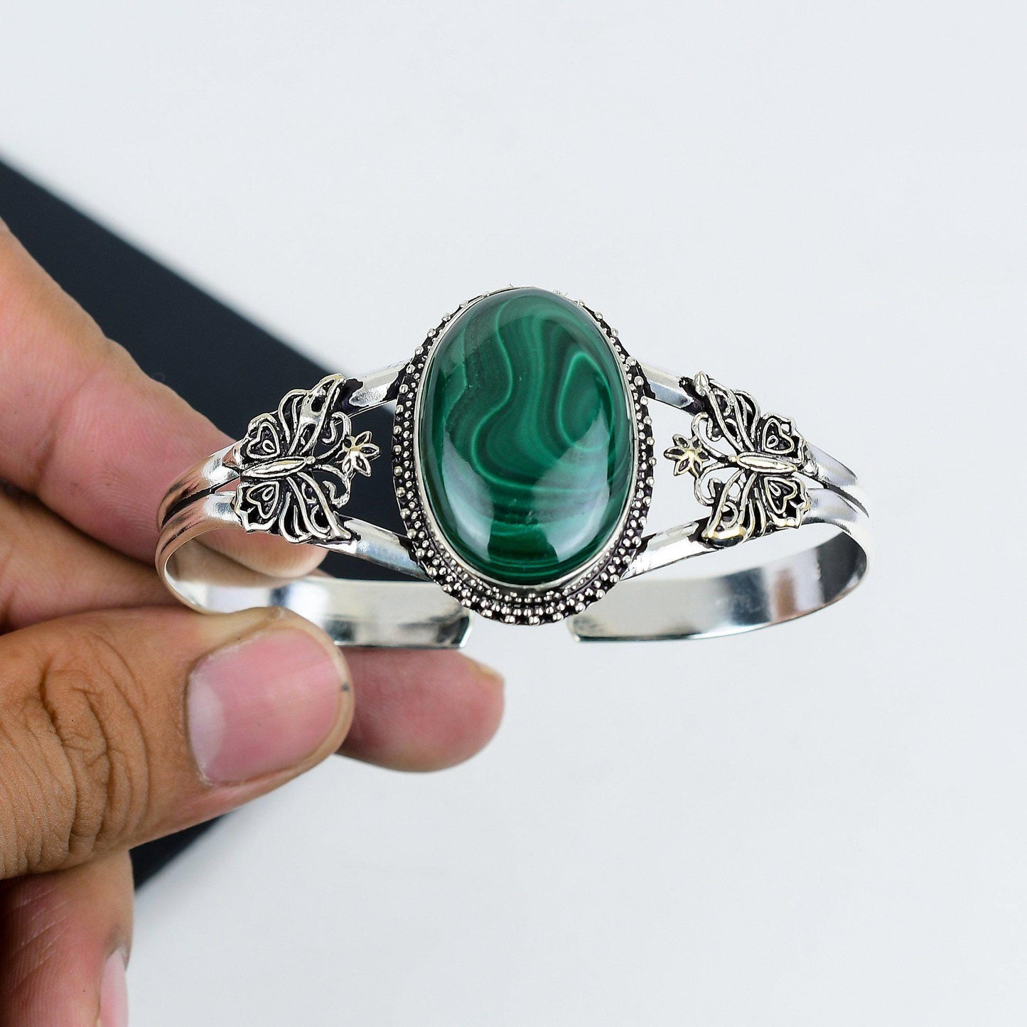 Green Malachite Sterling Silver Cuff Bangle