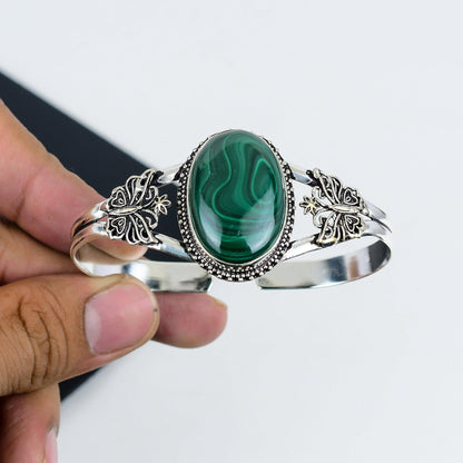 Green Malachite Sterling Silver Cuff Bangle