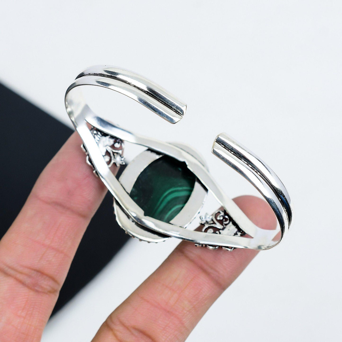 Green Malachite Sterling Silver Cuff Bangle