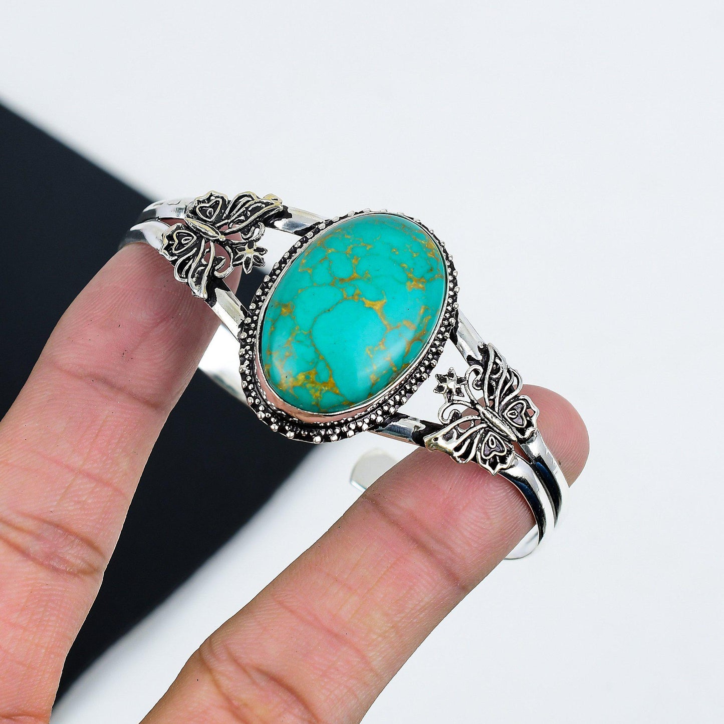 Turquoise Gemstone Sterling Silver Bangle