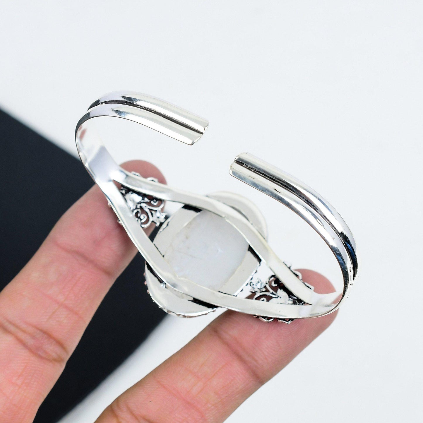 White Selenite Gemstone Sterling Silver Bangle