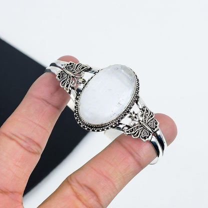 White Selenite Gemstone Sterling Silver Bangle