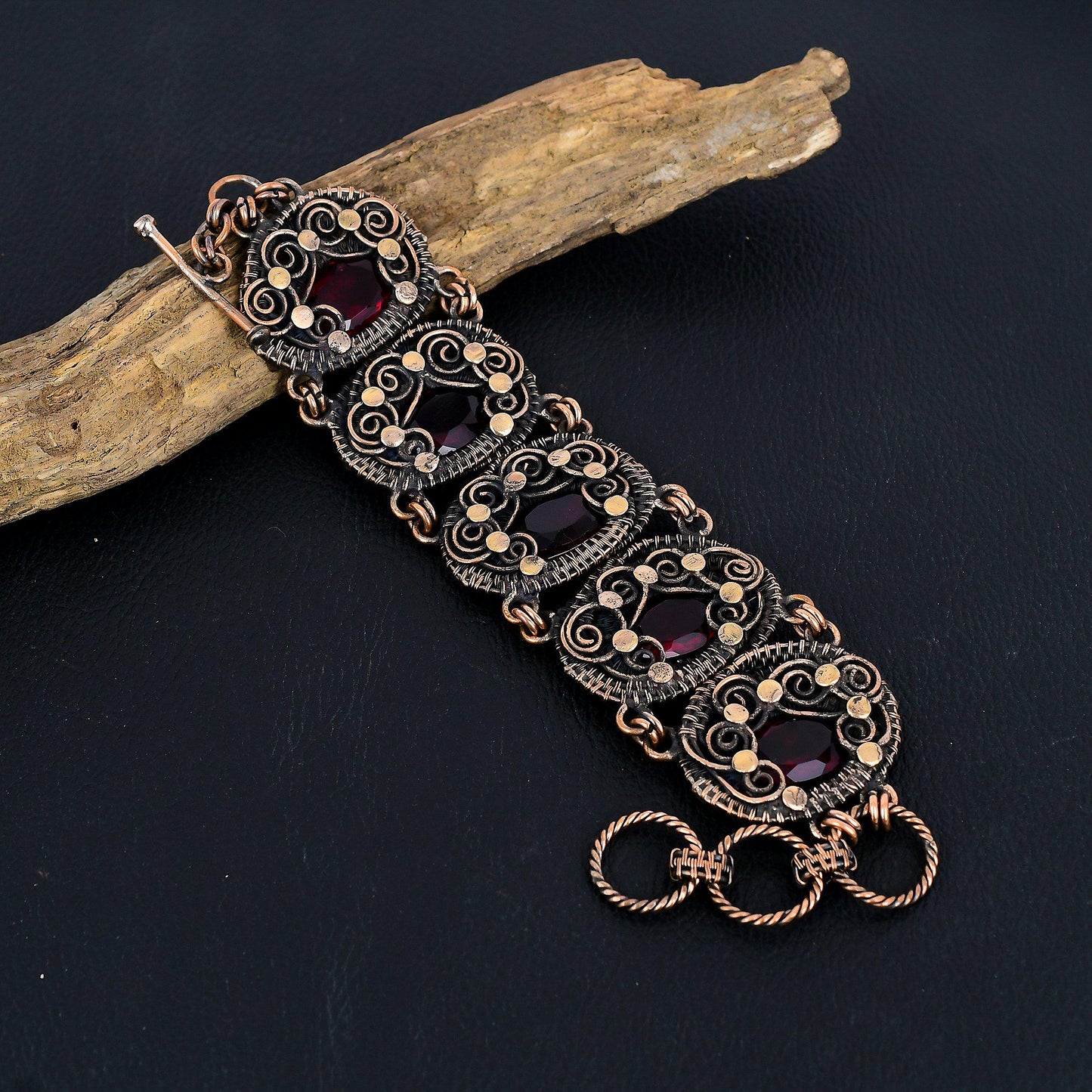 Red Garnet Gemstone Copper Bracelet