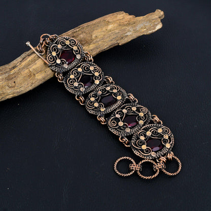 Red Garnet Gemstone Copper Bracelet