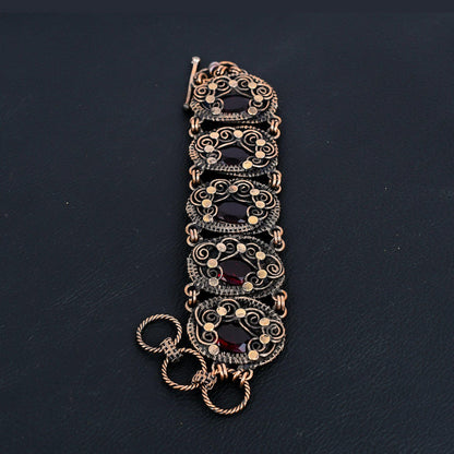 Red Garnet Gemstone Copper Bracelet
