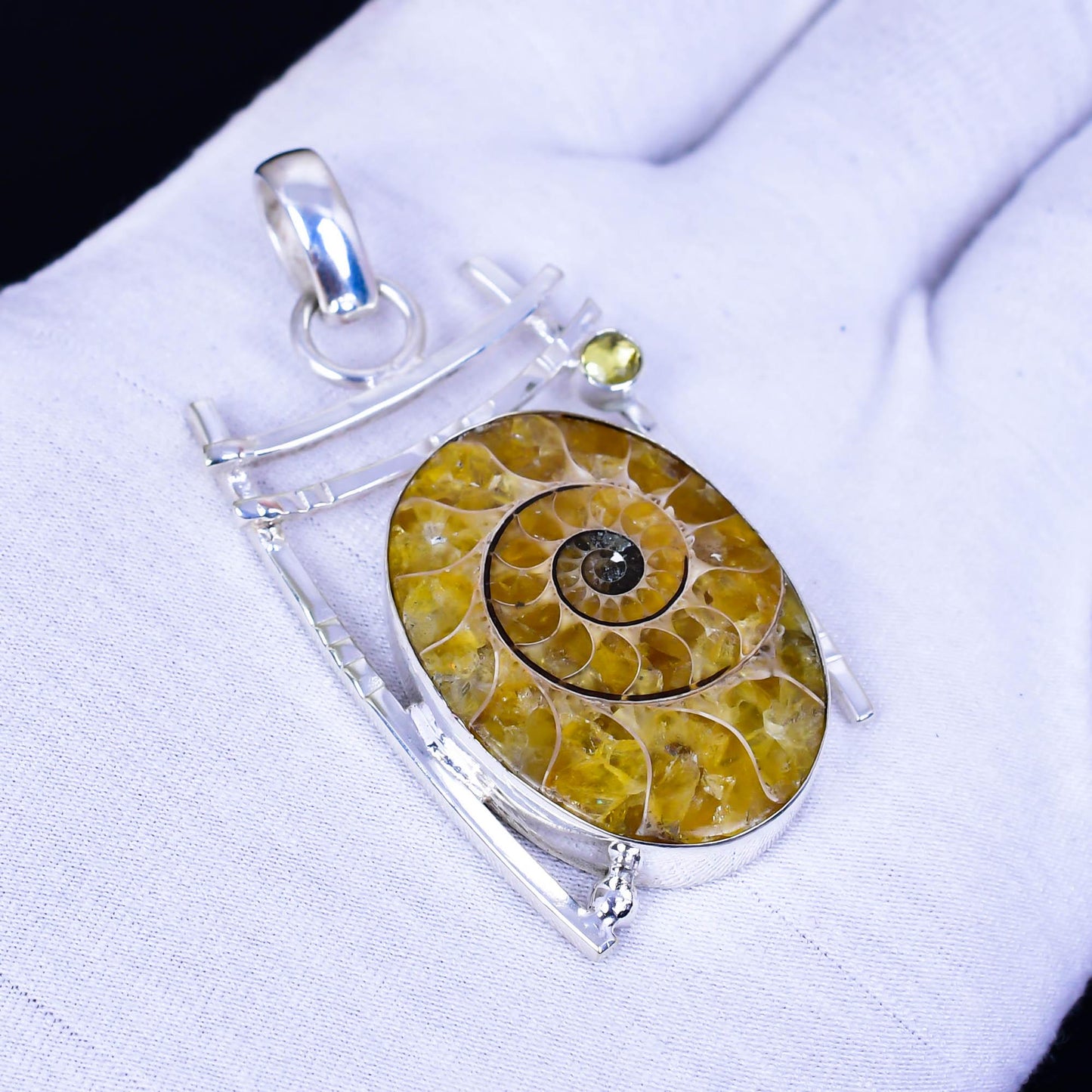 Yellow Ammonite Gemstone Pendant