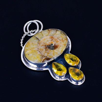 Yellow Ammonite Citrine Gemstone Pendant