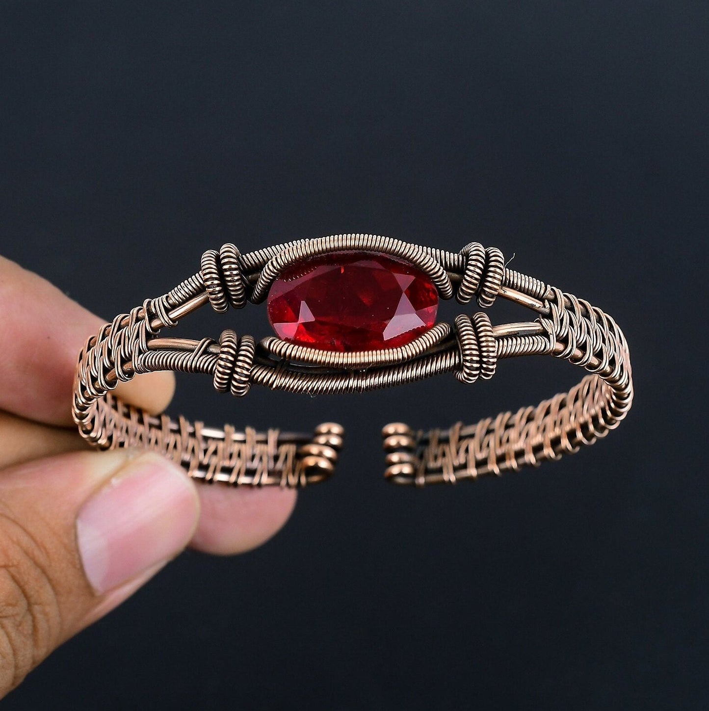 Red Garnet Gemstone Copper Bracelet