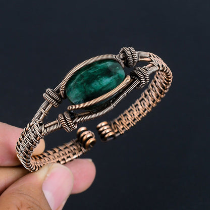 Green Emerald Gemstone Cuff Bracelet