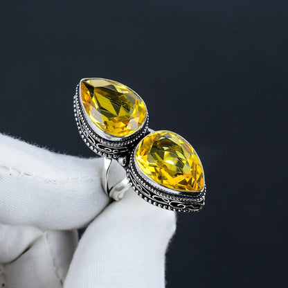 Yellow Citrine Gemstone Sterling Silver Ring