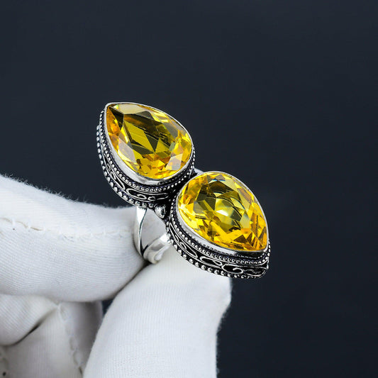 Yellow Citrine Gemstone Sterling Silver Ring