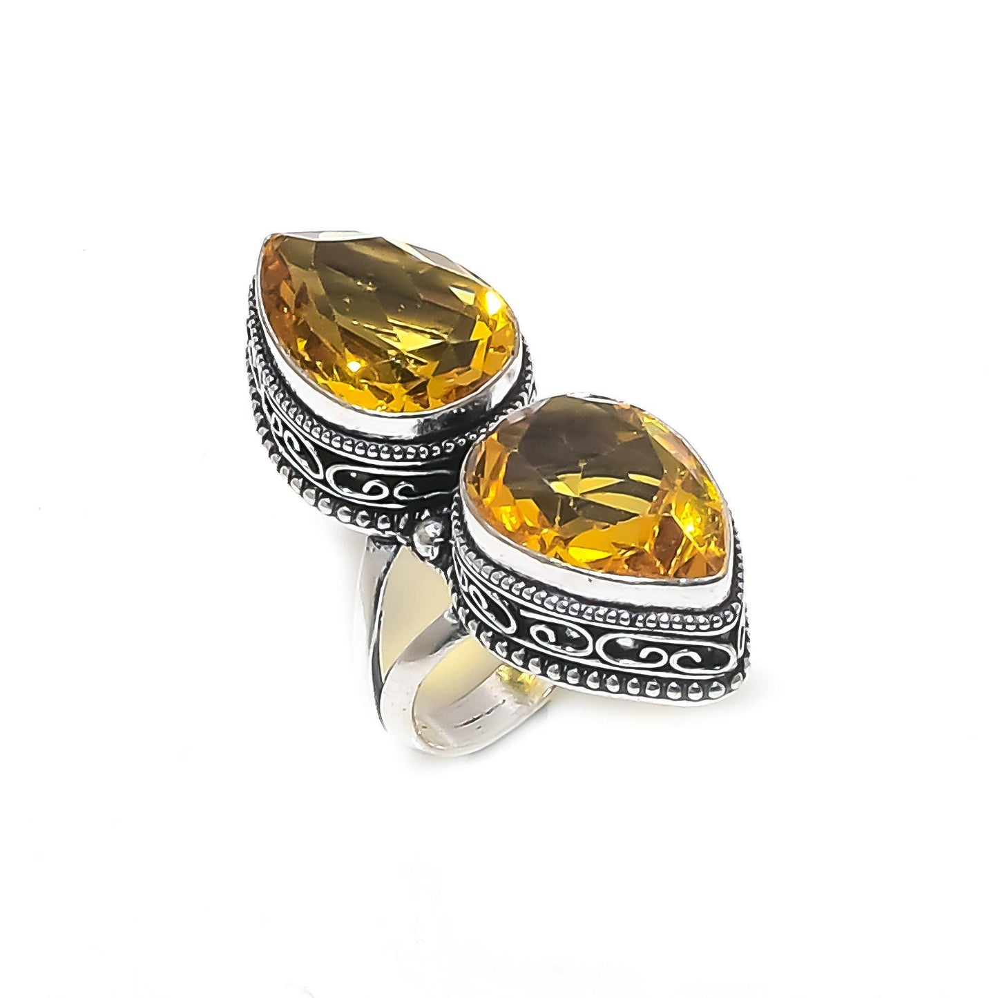 Yellow Citrine Gemstone Sterling Silver Ring