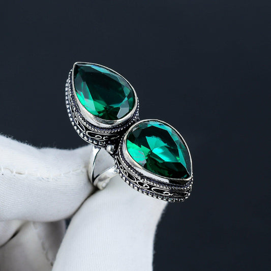 Green Apatite Gemstone Teardrop Silver Ring