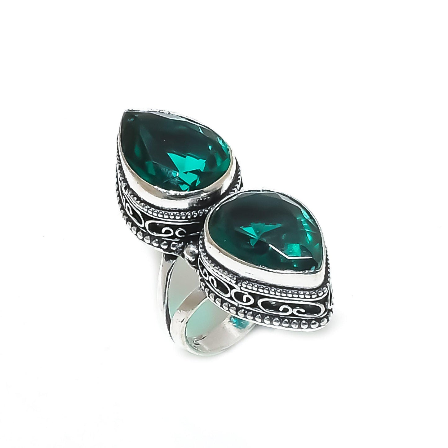 Green Apatite Gemstone Teardrop Silver Ring