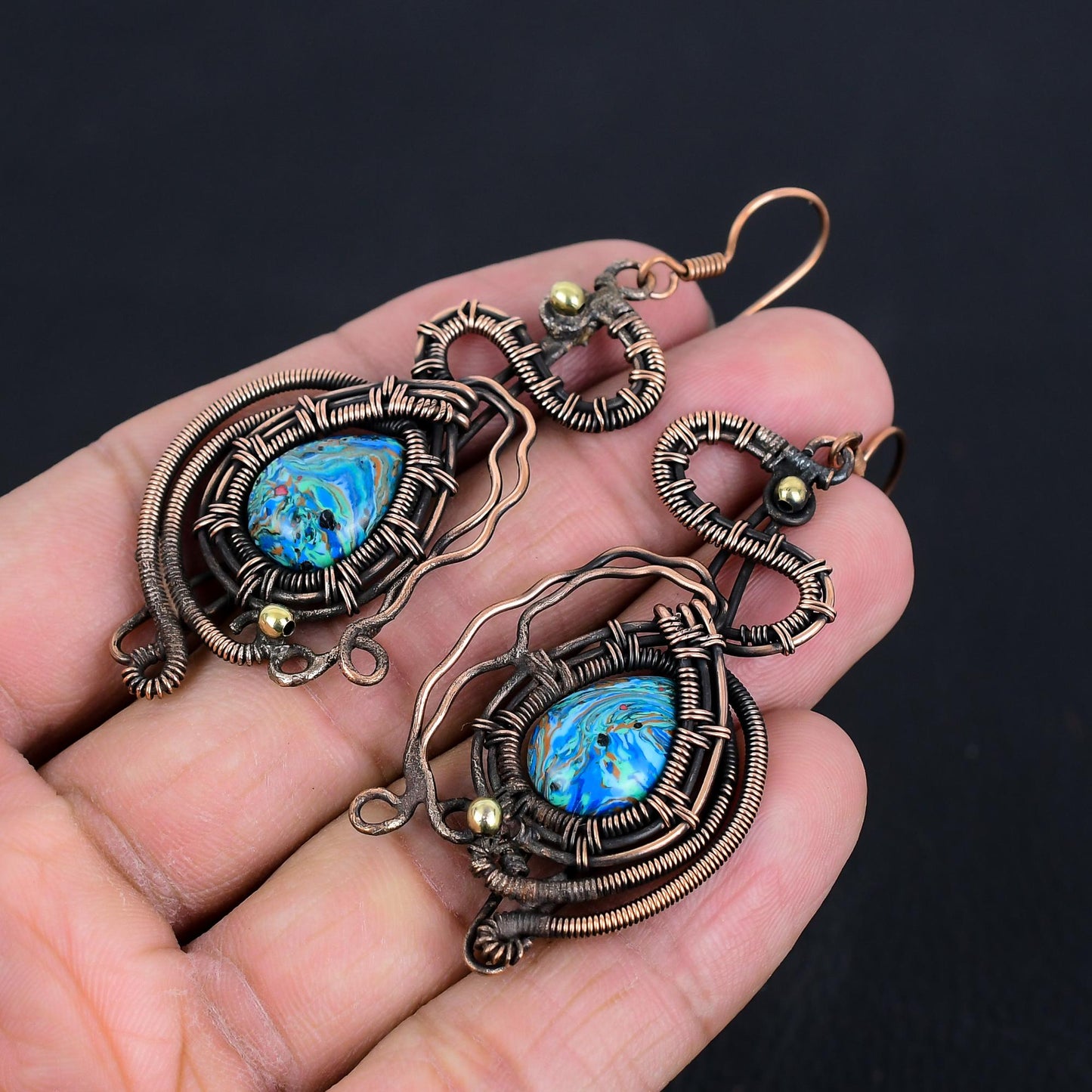 Rainbow Calcilica Gemstone Dangle Earrings