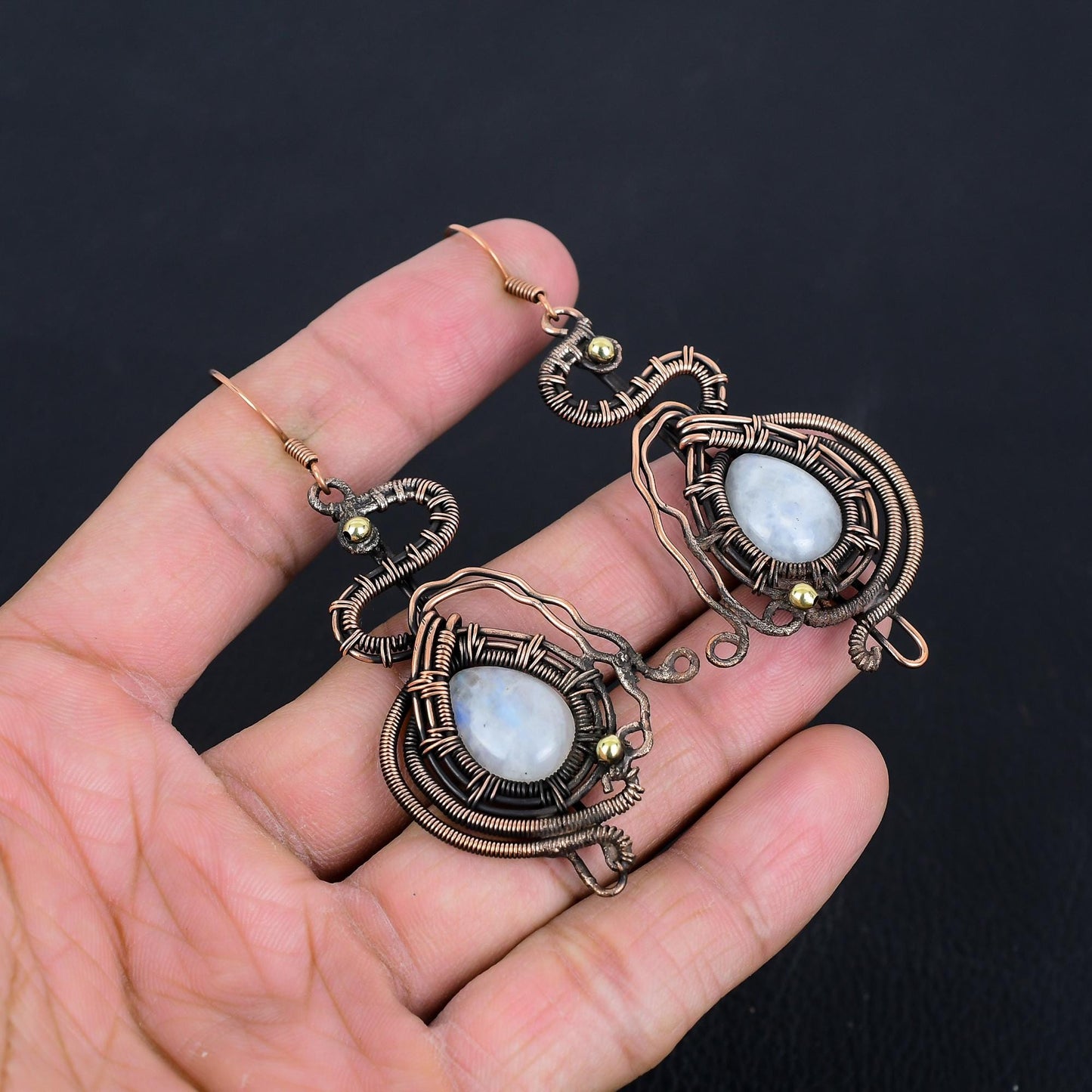 Rainbow Moonstone Gemstone Dangle Earrings