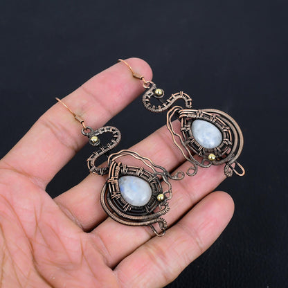 Rainbow Moonstone Gemstone Dangle Earrings