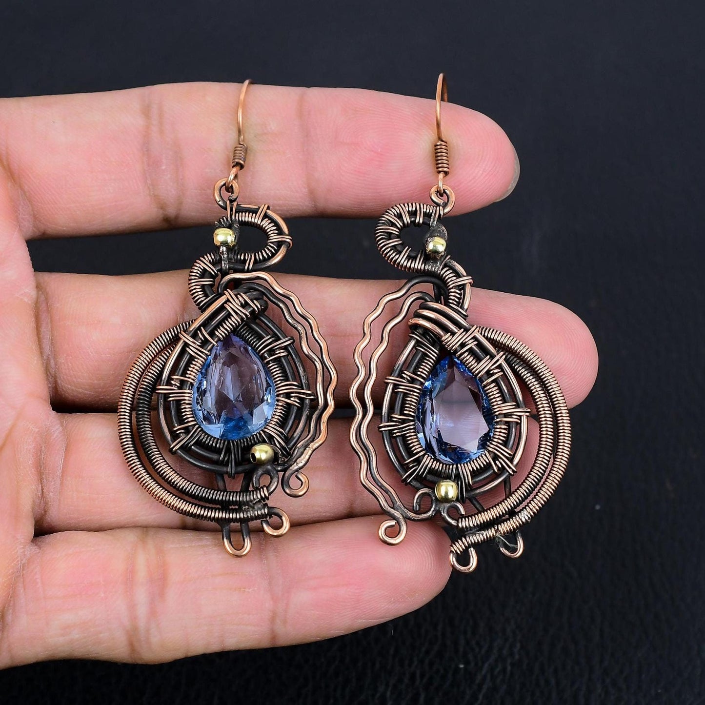 Blue Tanzanite Gemstone Copper Earrings
