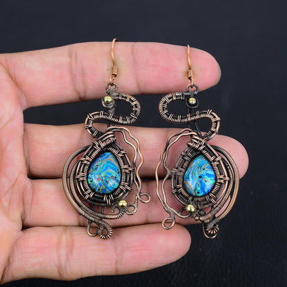 Rainbow Calcilica Gemstone Dangle Earrings
